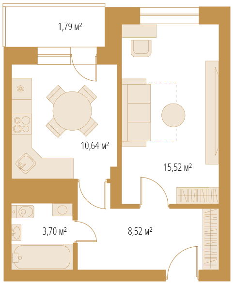 1-комнатная, 40,17 м²