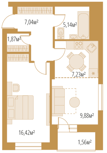 2-комнатная (евро), 49,14 м²