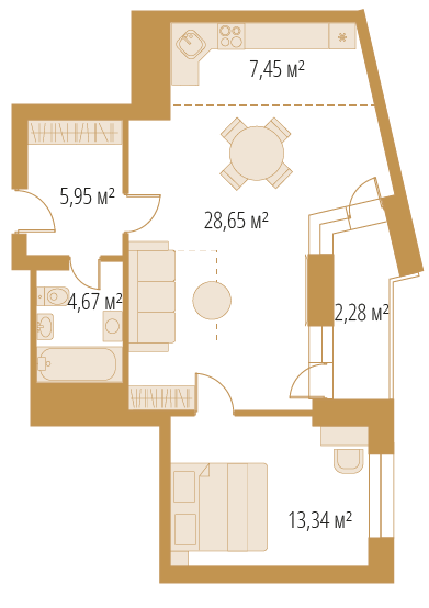 2-комнатная (евро), 62,34 м²