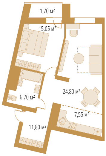 2-комнатная (евро), 67,6 м²