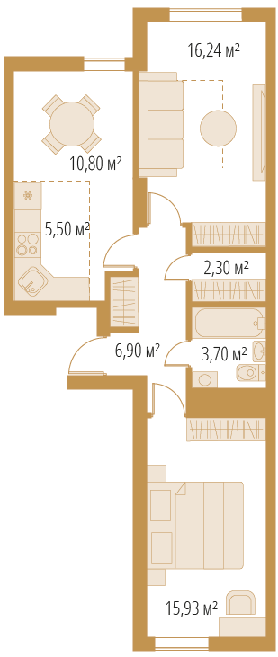 3-комнатная (евро), 61,37 м²