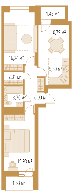 3-комнатная (евро), 64,33 м²