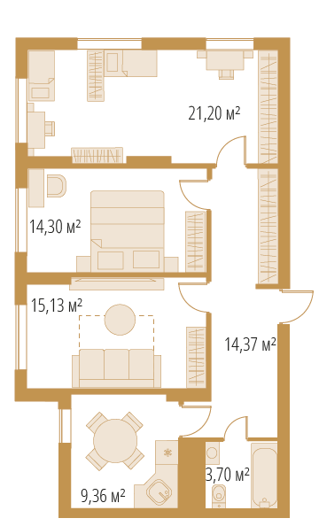 3-комнатная, 78,06 м²