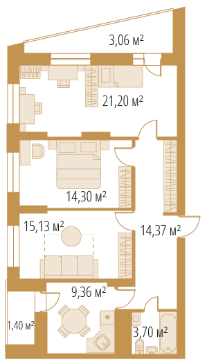3-комнатная, 83,32 м²