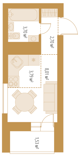 Студия, 19,73 м²