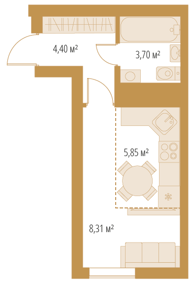 Студия, 22,26 м²